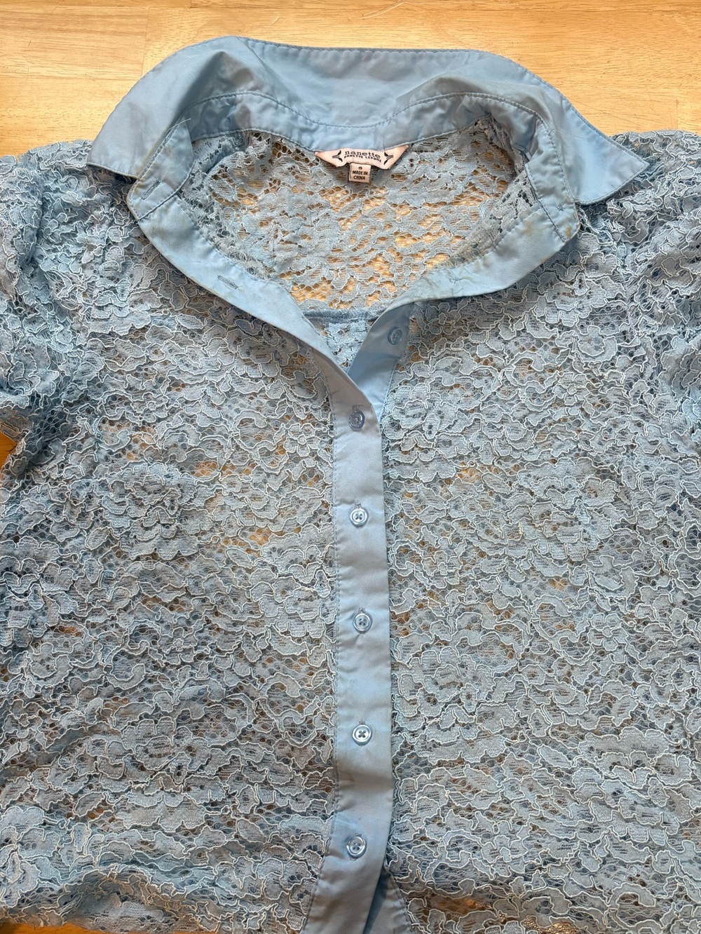 Nanette Lepore Powder Blue Lace Button-Down Shirt